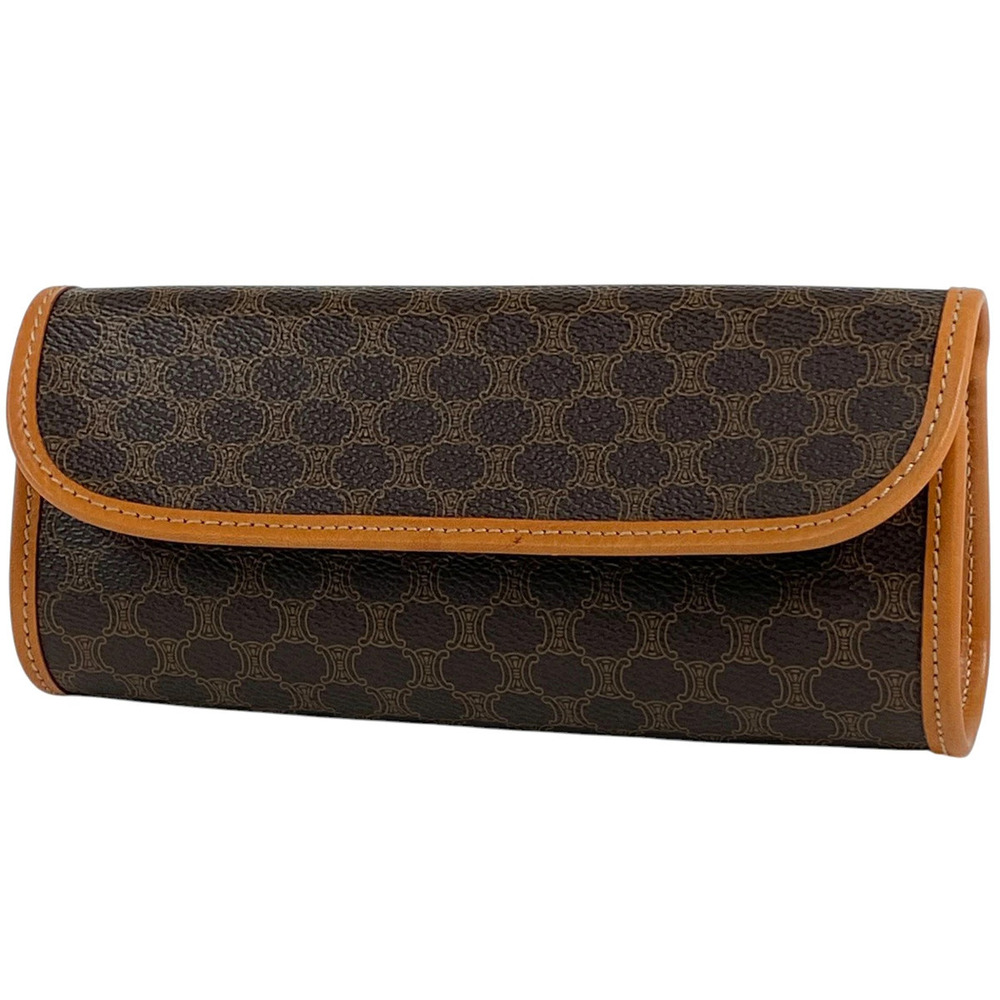 Celine Macadam Pouch Clutch Makeup Canvas Brown